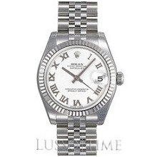 Rolex Datejust 31MM Jubilee Stainless Steel Fluted White Gold Bezel White Roman Lady's Timepiece - 178274WRJ