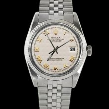 Rolex datejust gents watch white roman dial fluted bezel jubilee SS bracelet