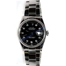 Rolex Datejust Men's Oyster Band with High Polish Finish and Black Diamond Dial