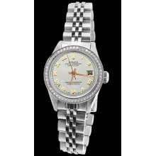 Rolex diamond bezel ladies watch white roman dial date just SS jubilee