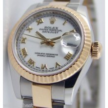 Rolex Ladies Datejust 18k&ss White Roman Dial 179173 Watch Chest