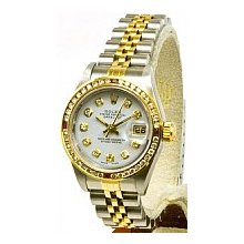 Rolex Ladies Datejust 2-Tone Pre-Owned White/1ct Diamond & Ruby Bezel