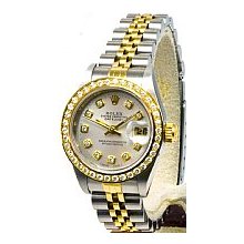 Rolex Ladies Preowned Datejust 2-Tone 1ct Pave Diamond Bezel - Silver