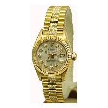 Rolex Ladies Preowned President Yellow Gold/Silver Diamond Dial/Fluted