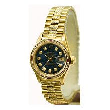 Rolex Ladies President Gold - Navy Blue/Diamond & Ruby Bezel Preowned