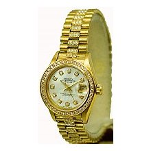 Rolex Ladies President Gold Preowned White/1ct Diamond Bezel/Bracelet