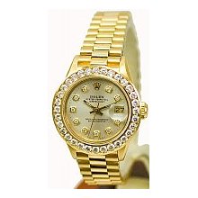 Rolex Ladies President Preowned Silver Dial/1.8ct Bezel/Yellow Gold