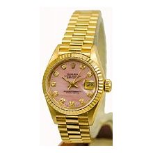 Rolex Ladies President Yellow Gold Preowned Pink Diamond Dial/Fluted