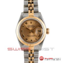 Rolex Ladies Quickset Datejust Two Tone 69173 Champagne Roman Dial