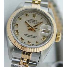 Rolex Lady Datejust 18k&ss Cream Pyramid Roman Dial 69173 Watch Chest