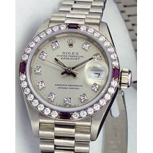 Rolex Lady President 69179 Silver Diamond Dial Ruby & Diamond Bezel Watchchest