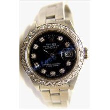 Rolex Like New Ladies Steel Datejust W/ Black Diamond Dial and Nice Diamond Bezel -90's