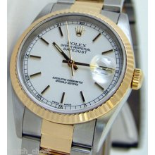 Rolex Mens 36mm Datejust Stainless Steel & 18k Gold - 16233 White Stick Dial