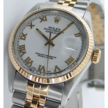 Rolex Mens Datejust 16013 White Roman 36mm Watch Chest