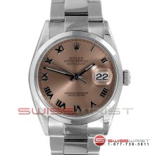 Rolex Mens Datejust Stainless Steel Rose Roman Dial Oyster Band