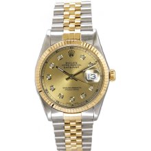 Rolex Men's Datejust Two Tone Fluted Custom Champagne Diamond Dial