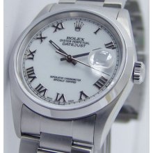 Rolex Mens Datejust White Roman 16200 Oyster Band Watch Chest