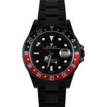 Rolex Mens PVD Steel GMT II Black Dial Coke Bezel