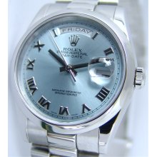 Rolex Platinum President Glacier Ice Blue Roman 118206