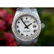 Rolex Watch 26mm Ladies Datejust 179160 Steel White Roman Diamond Bezel 2008