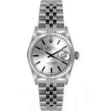 Rolex Women's Datejust Midsize Stainless Steel Fluted Silver Index Dial