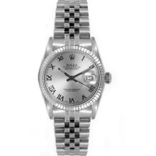 Rolex Women's Datejust Midsize Stainless Steel Fluted Silver Roman Dial