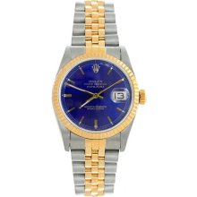 Rolex Women's Datejust Midsize Two Tone Fluted Blue Index Dial