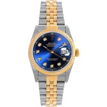 Rolex Women's Datejust Midsize Two Tone Fluted Blue Diamond Dial