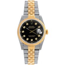 Rolex Women's Datejust Midsize Two Tone Fluted Black Diamond Dial