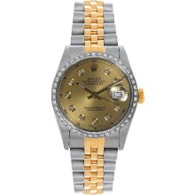 Rolex Women's Datejust Midsize Two Tone Custom Diamond Bezel Champagne Diamond Dial