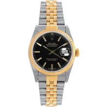 Rolex Women's Datejust Midsize Two Tone Fluted Black Index Dial