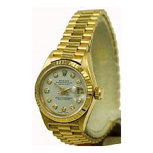 Rolex Women's President Gold Preowned White Diamond Dial/Fluted Bezel