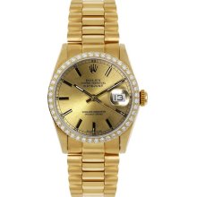 Rolex Women's President Midsize Custom Diamond Bezel Champagne Index Dial