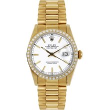 Rolex Women's President Midsize Custom Diamond Bezel White Index Dial