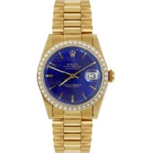 Rolex Women's President Midsize Custom Diamond Bezel Blue Index Dial