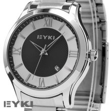 Roman Dial Eyki Men Classic Quartz Stainless Steel Date Analog Sport Dress Watch