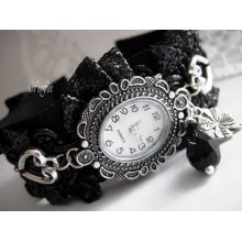 Romantic bracelet watch black Gothic scarfette Renaissance victorian vintage ribbon textil