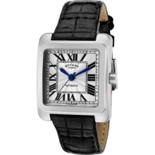 Rotary Lsa00001-21 Women's Automatic Silver Guilloche Dial Black Leather Watch