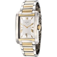 Rotary Watches Men's Silver Textured Dial Two Tone Two Tone Silver Te