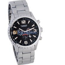 Round Dial Stainless Steel Bracelet Analog Watch (Black)