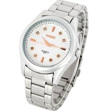 Round White Dial Golden Tick Mark Stainless Steel Sunny Sober Boy's Girl's Watch