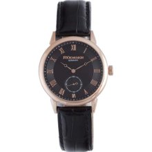 Rudiger Men's Leipzig Rose Gold IP Black Dial Roman Numeral Black ...