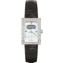 SAN ANTONIO SPURS LADIES ALLURE WATCH BLACK LEATHER STRAP