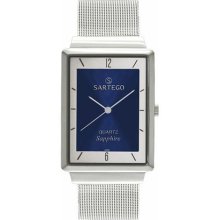 Sartego SVS735 Ultra Thin Stainless Steel Dress Blue Dial Mesh Ba ...