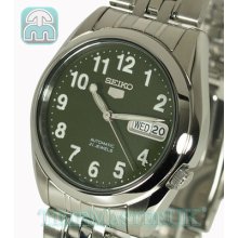 Seiko 5 Mens Automatic Military Style Green Face Day Date Snk379k1