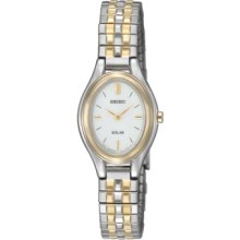 Seiko Ladies Two Tone Stainless Steel Oval White Dial Solar Watch