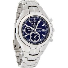 Seiko Mens Excelsior Stainless Steel Alarm Chronograph Blue Dial Watch Snac93