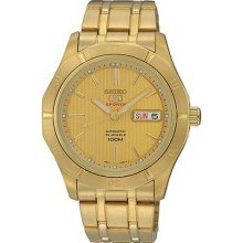 Seiko Men's Gold Tone Stainless Steel Case and Bracelet Automatic Gold Dial Day Date Display SRP294