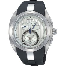 Seiko Men's Stainless Steel Kinetic Arctura Chronograph Silver Patterned Dial SNL049