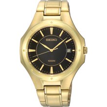 Seiko Sgef66p1 Men's Quartz Gold Plated W/ Black Dial Watch